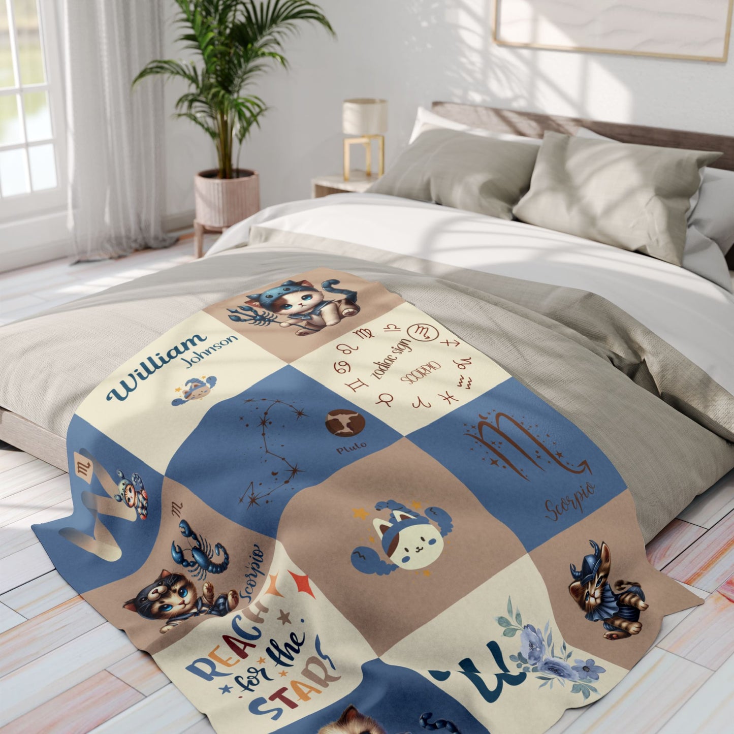 Personalized Scorpio Baby Boy Blanket, Velveteen Plush, Zodiac Baby Blanket