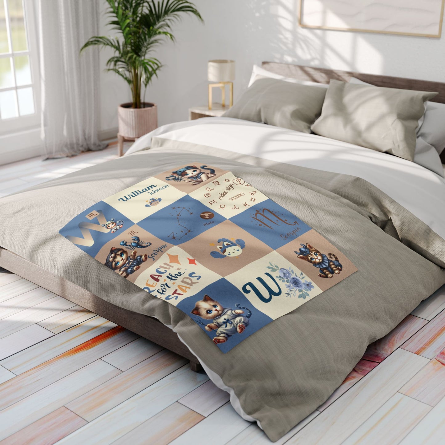 Personalized Scorpio Baby Boy Blanket, Velveteen Plush, Zodiac Baby Blanket