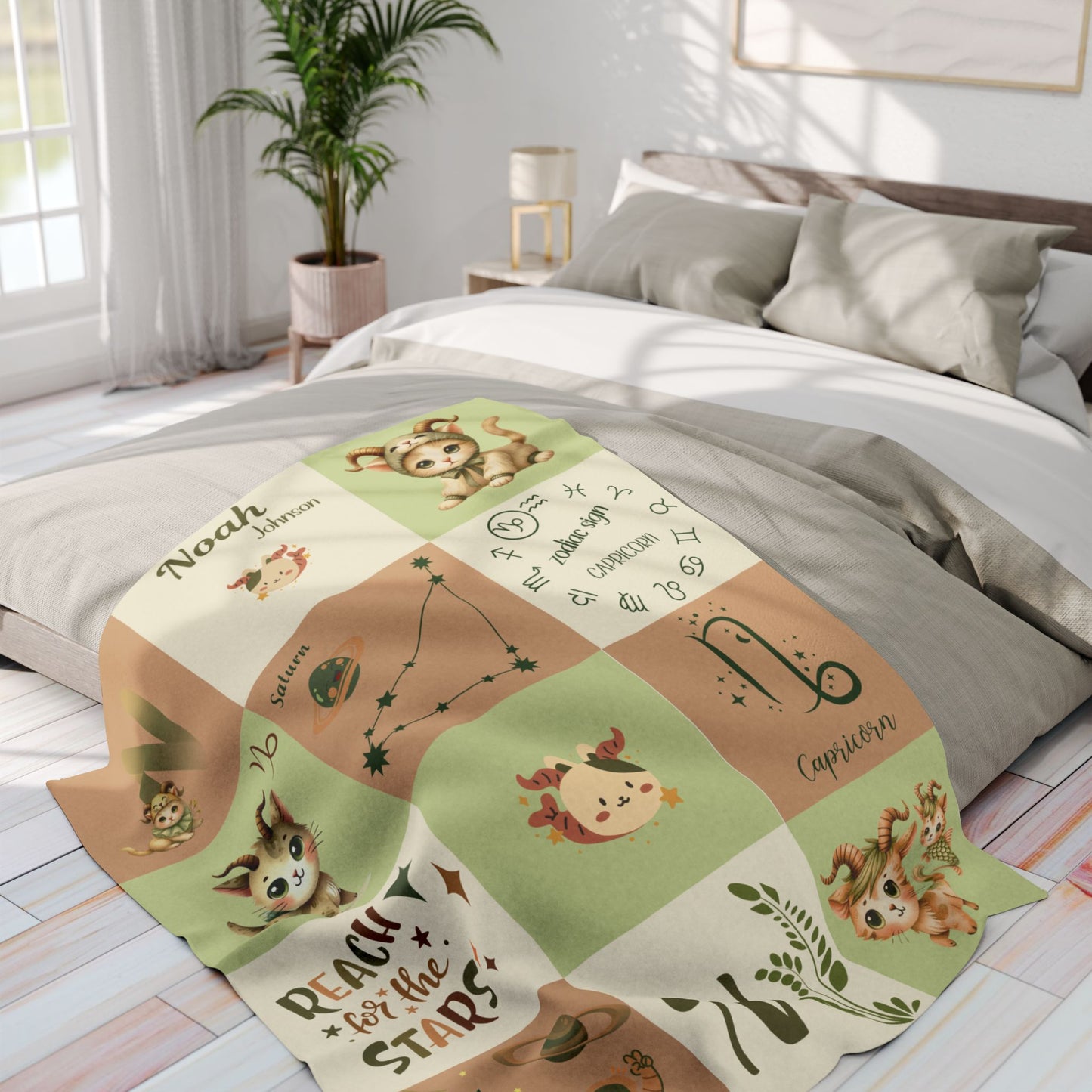 Personalized Capricorn Baby Boy Blanket, Velveteen Plush, Zodiac Baby Blanket,
