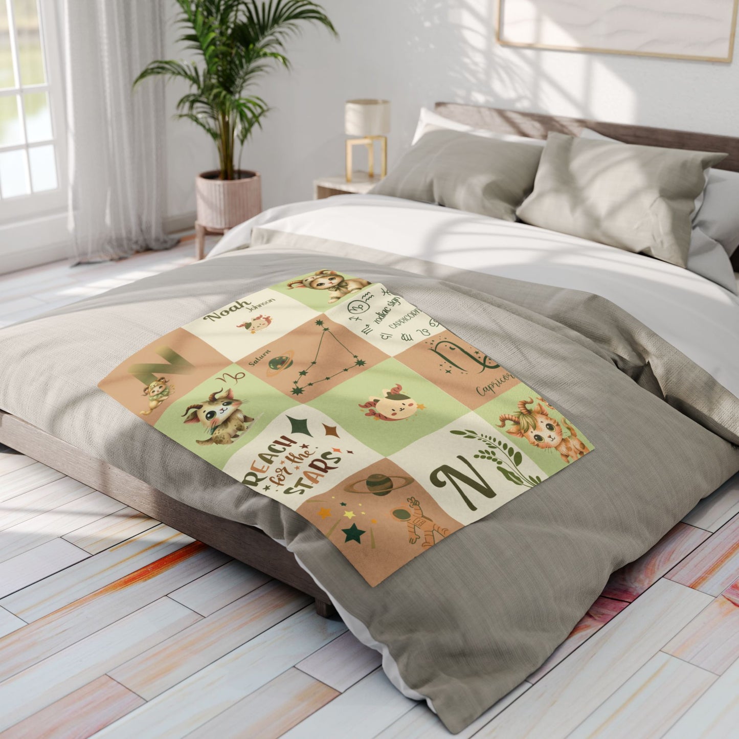 Personalized Capricorn Baby Boy Blanket, Velveteen Plush, Zodiac Baby Blanket,