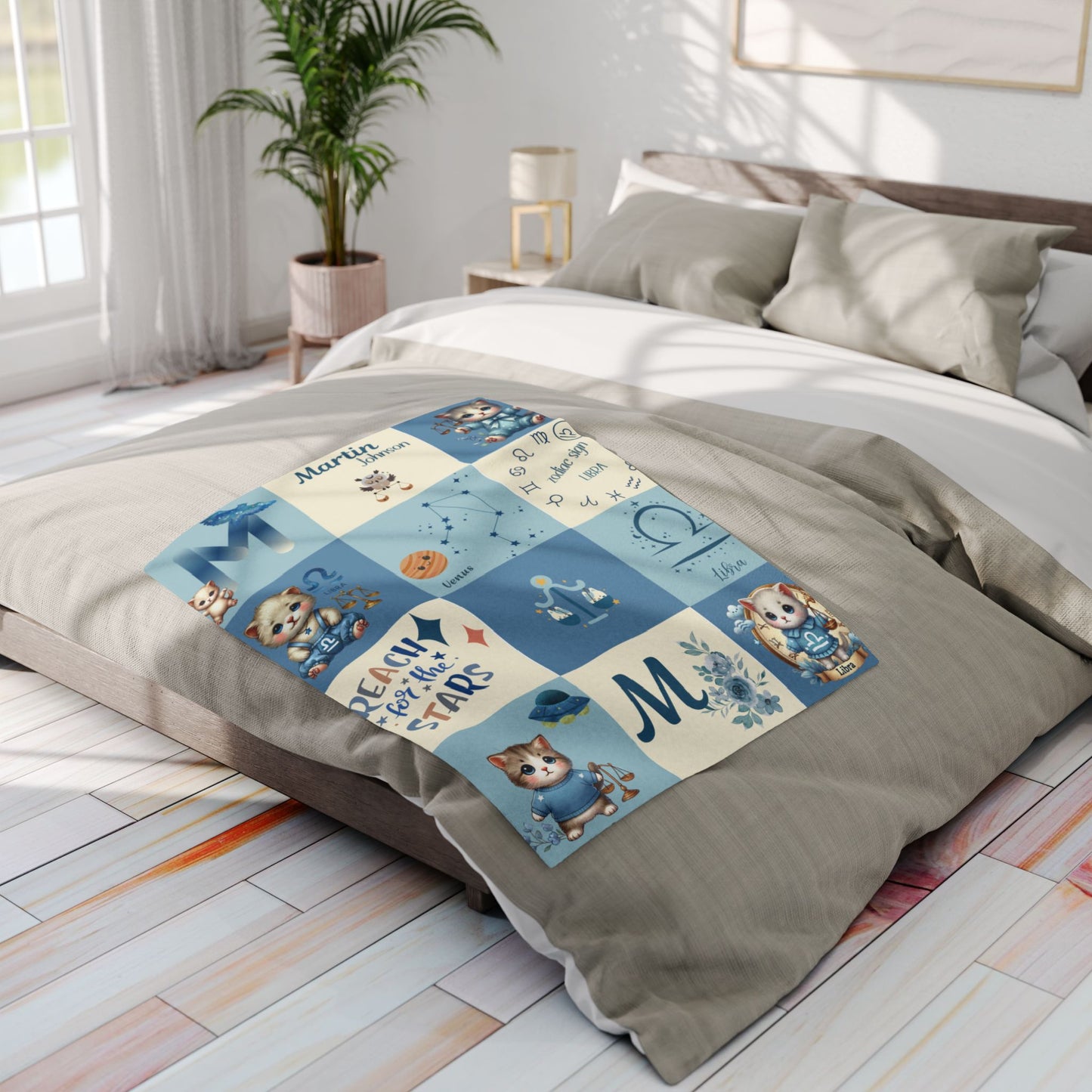 Personalized Libra Baby Boy Blanket Velveteen Plush, Zodiac Baby Blanket, Astrology Baby Blanket, Custom Name Blanket, Newborn Gift, Nursery Decor