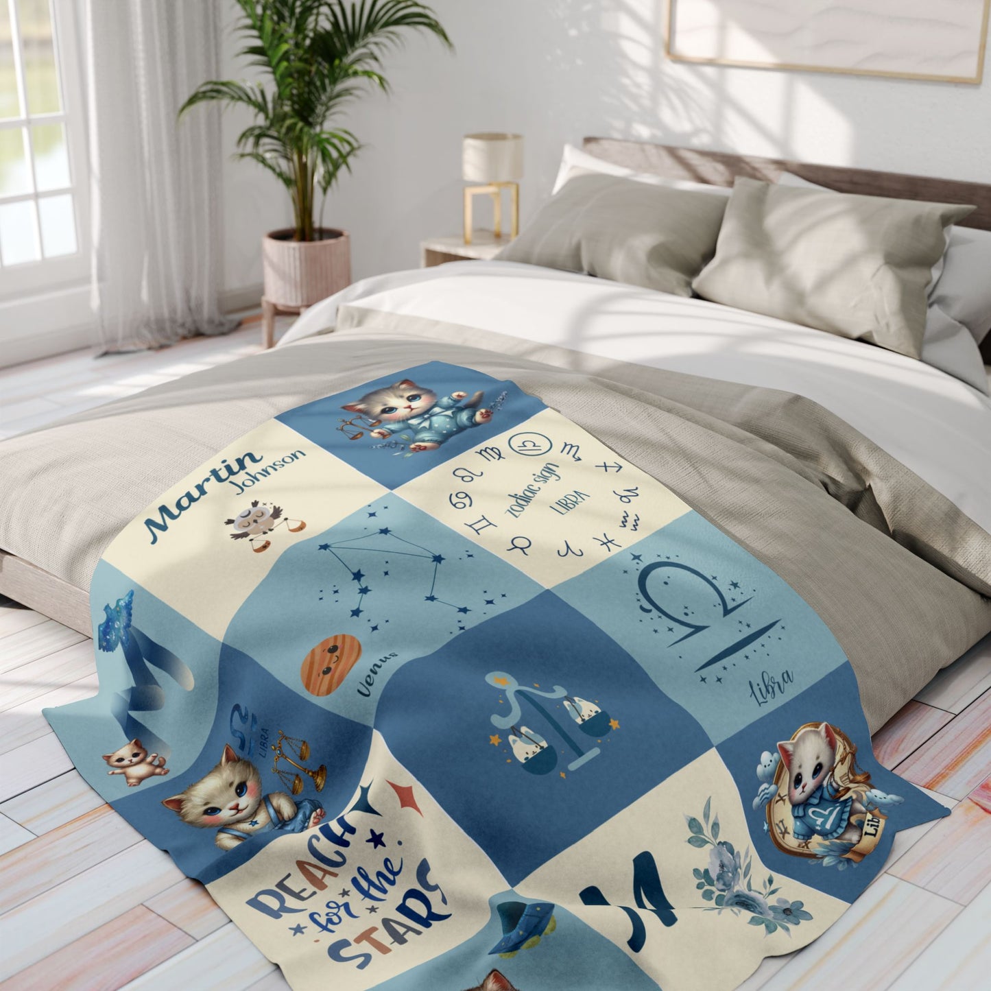 Personalized Libra Baby Boy Blanket Velveteen Plush, Zodiac Baby Blanket, Astrology Baby Blanket, Custom Name Blanket, Newborn Gift, Nursery Decor