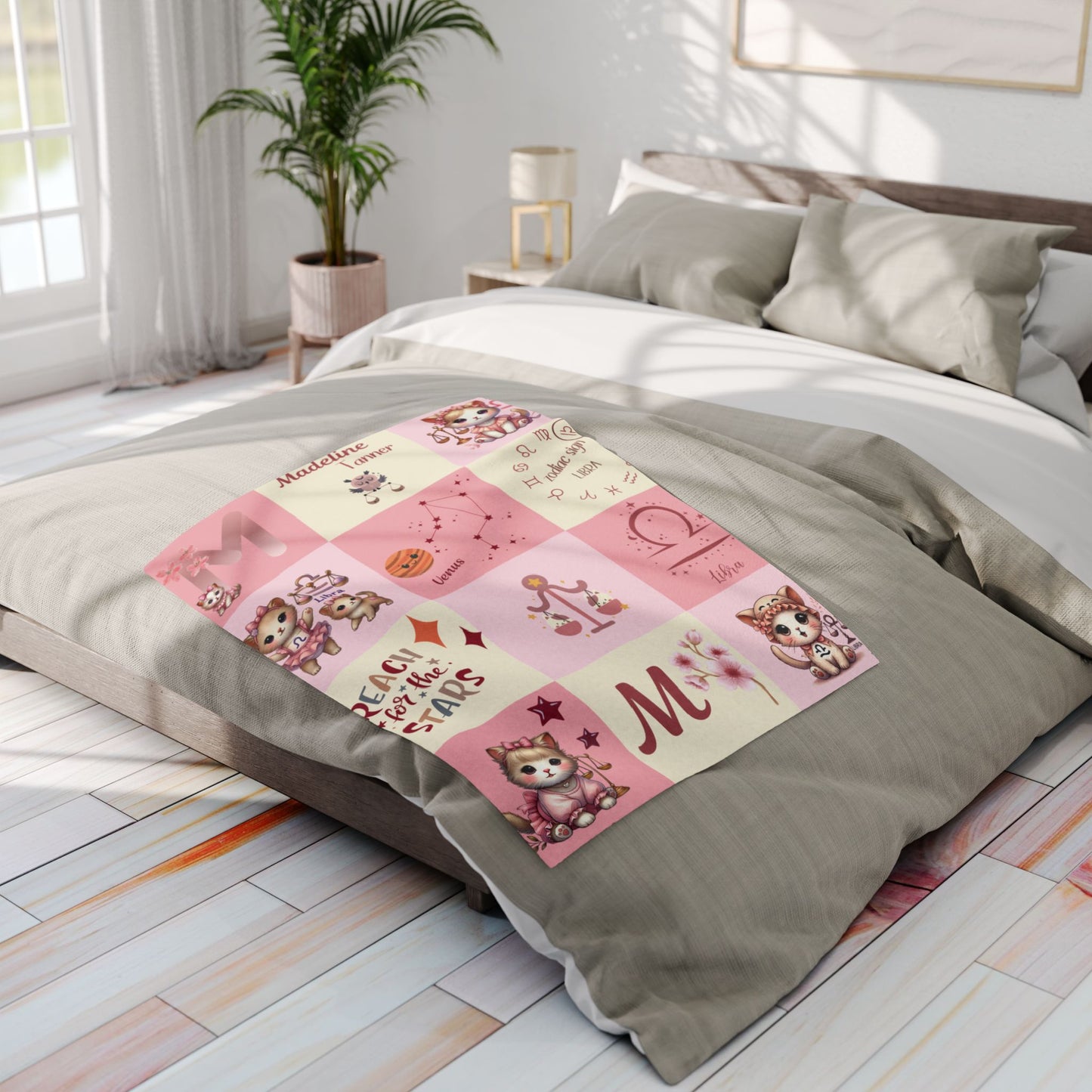 Personalized Libra Baby Girl Blanket, Velveteen Plush Zodiac Baby Blanket,