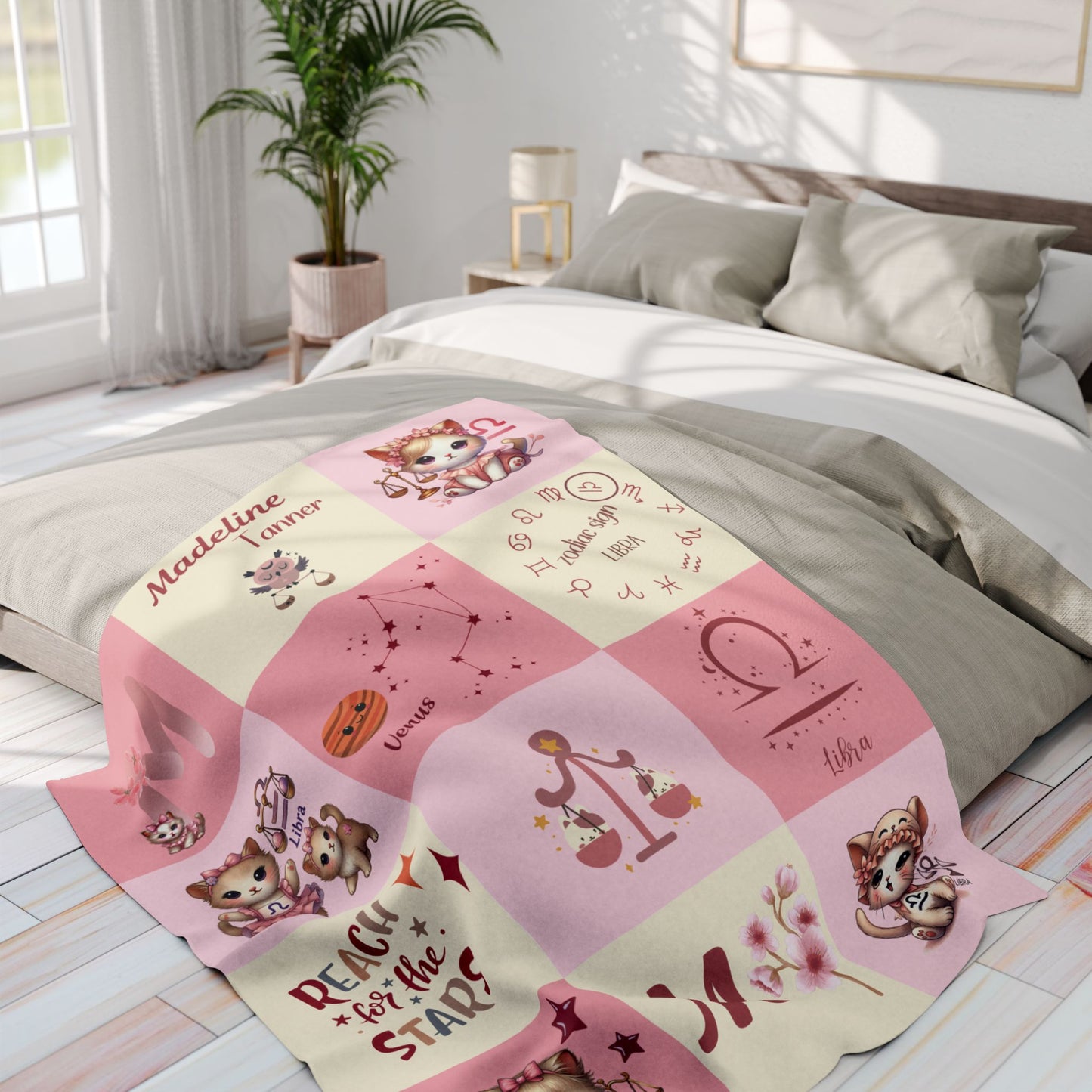 Personalized Libra Baby Girl Blanket, Velveteen Plush Zodiac Baby Blanket,