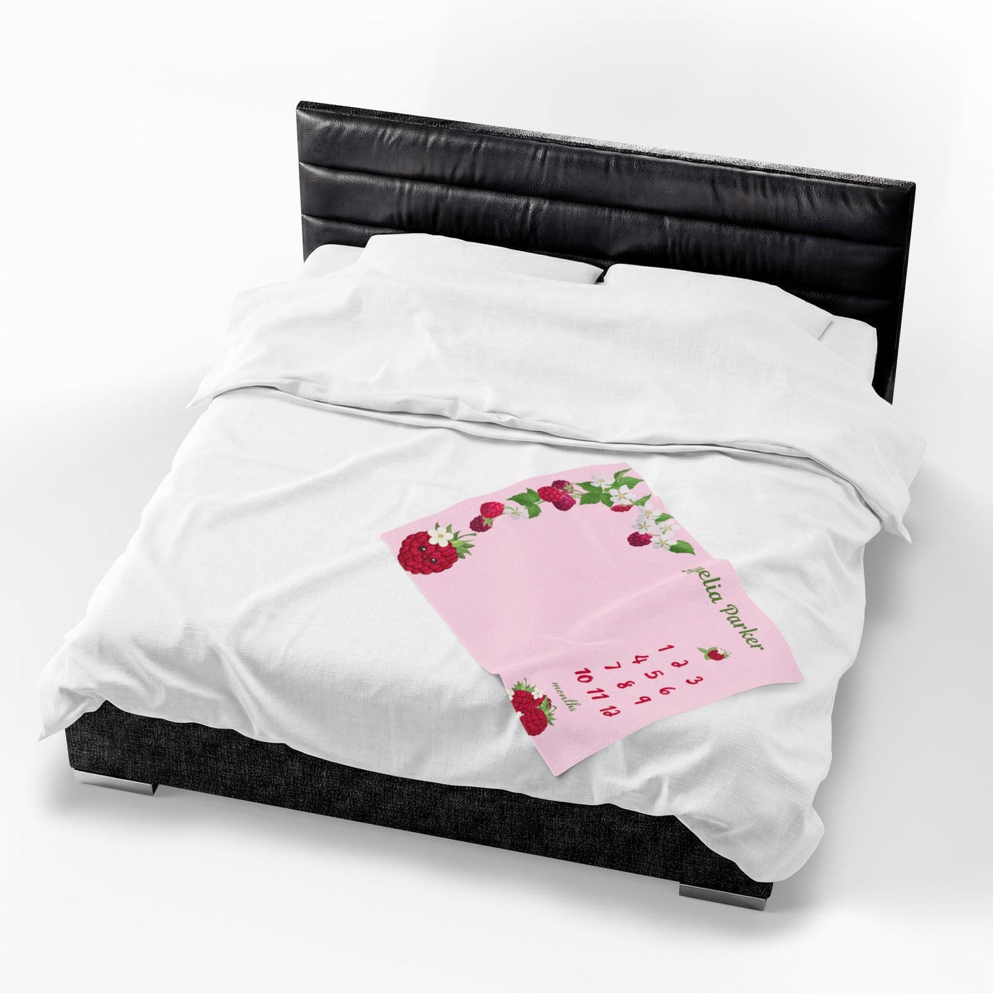 Personalized Raspberry Milestone Baby Blanket, Soft Velveteen Plush Fleece