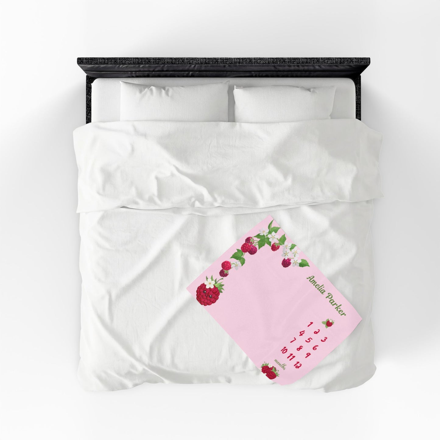 Personalized Raspberry Milestone Baby Blanket, Soft Velveteen Plush Fleece