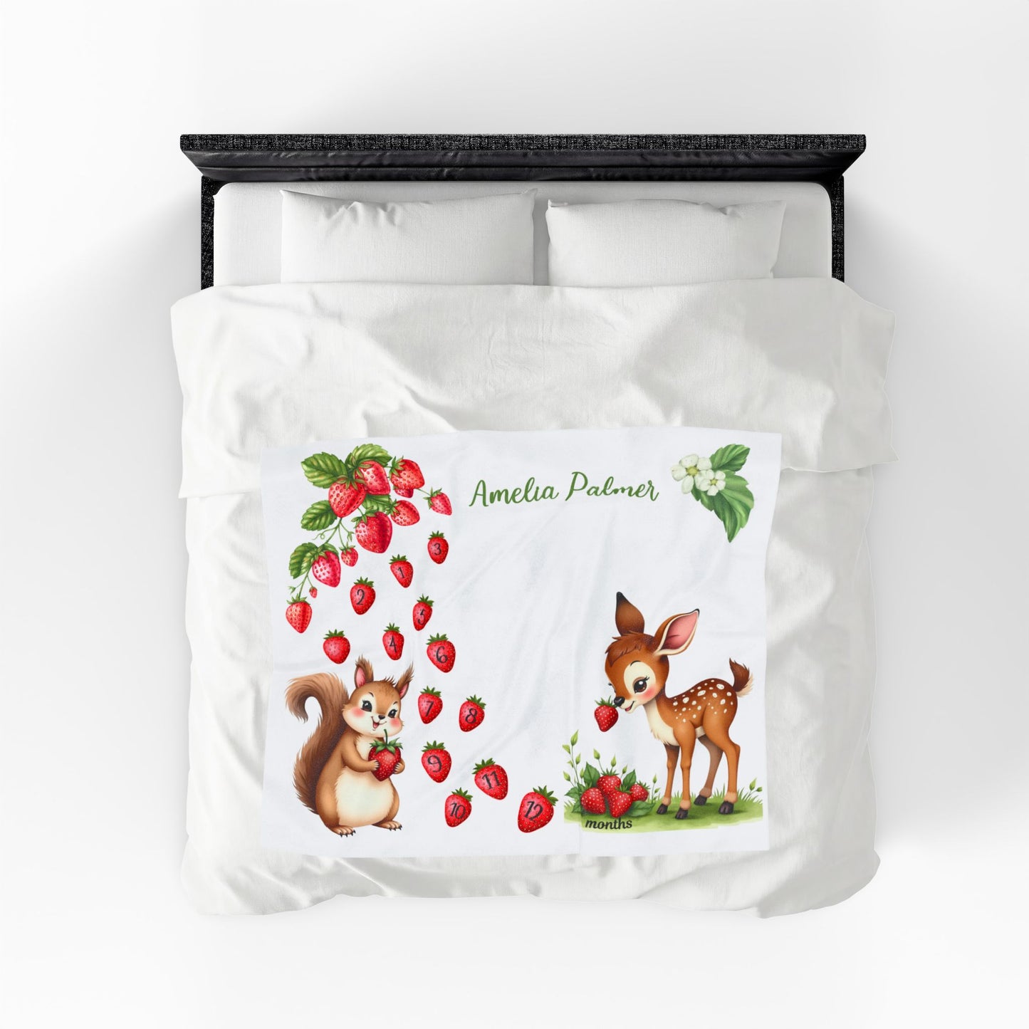 Strawberry and Woodland Animals Monthly Milestone Blanket