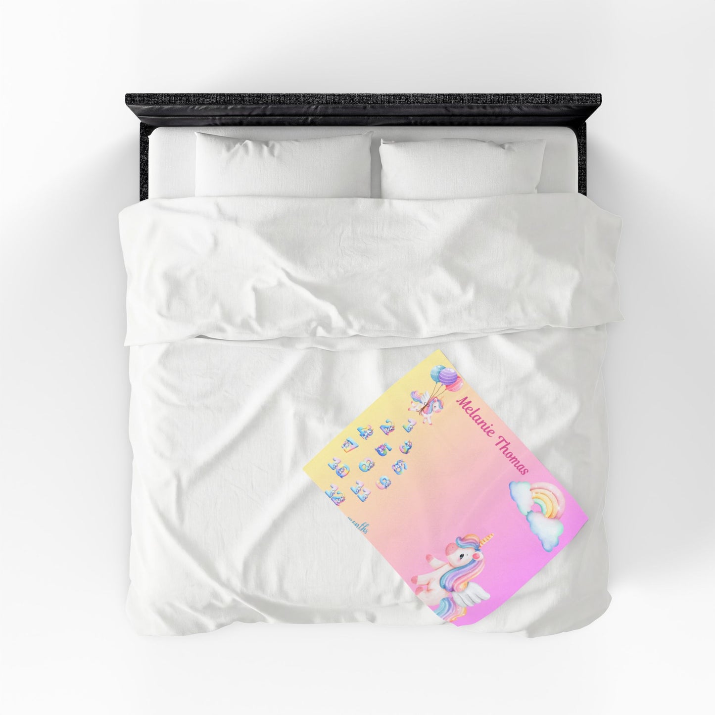 Personalized Unicorn Milestone Baby Girl Blanket, Soft Velveteen Plush Fleece