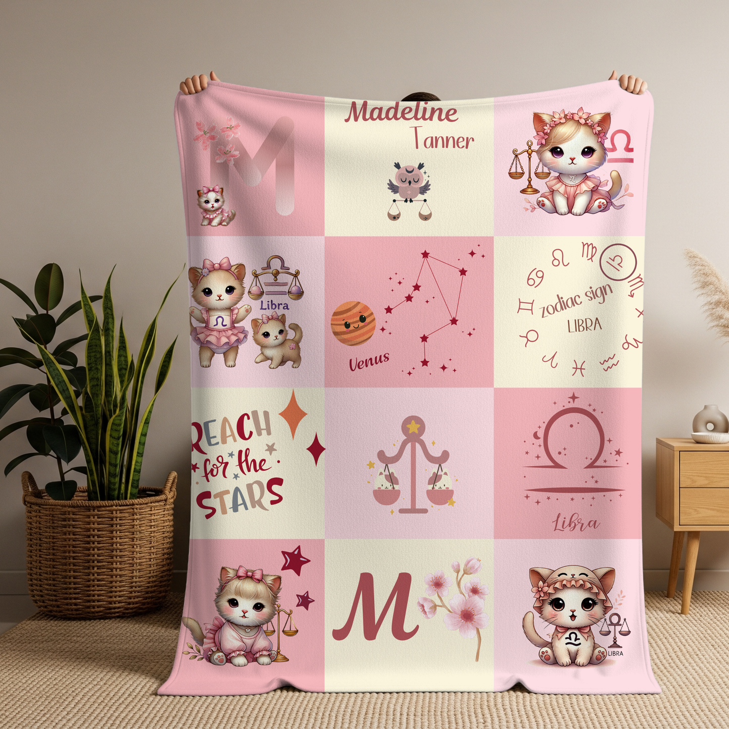 Personalized Libra Baby Girl Blanket, Velveteen Plush Zodiac Baby Blanket,