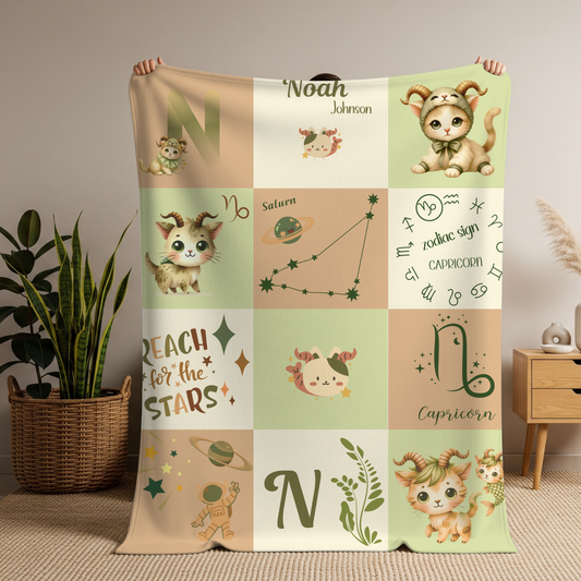 Personalized Capricorn Baby Boy Blanket, Velveteen Plush, Zodiac Baby Blanket,