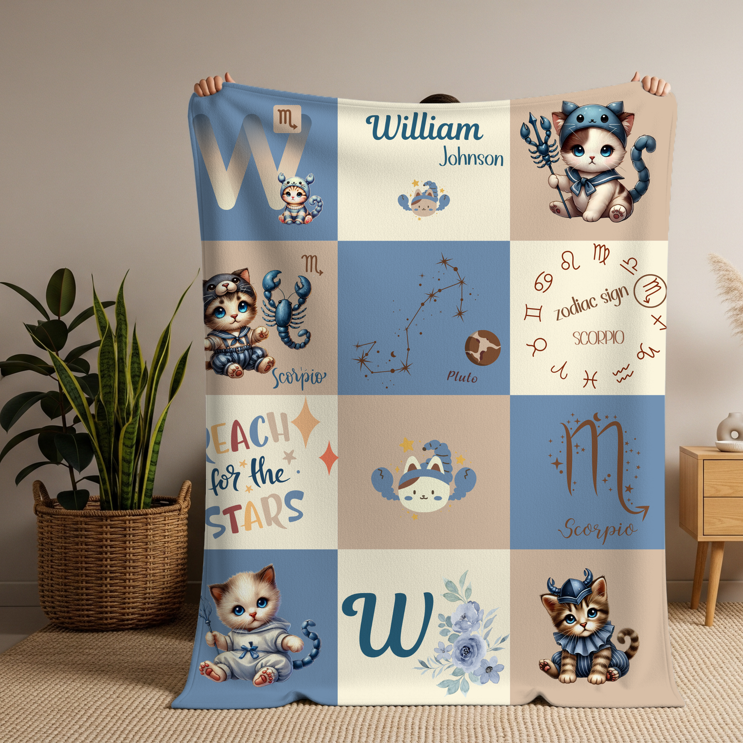 Personalized Scorpio Baby Boy Blanket, Velveteen Plush, Zodiac Baby Blanket