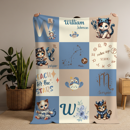 Personalized Scorpio Baby Boy Blanket, Velveteen Plush, Zodiac Baby Blanket