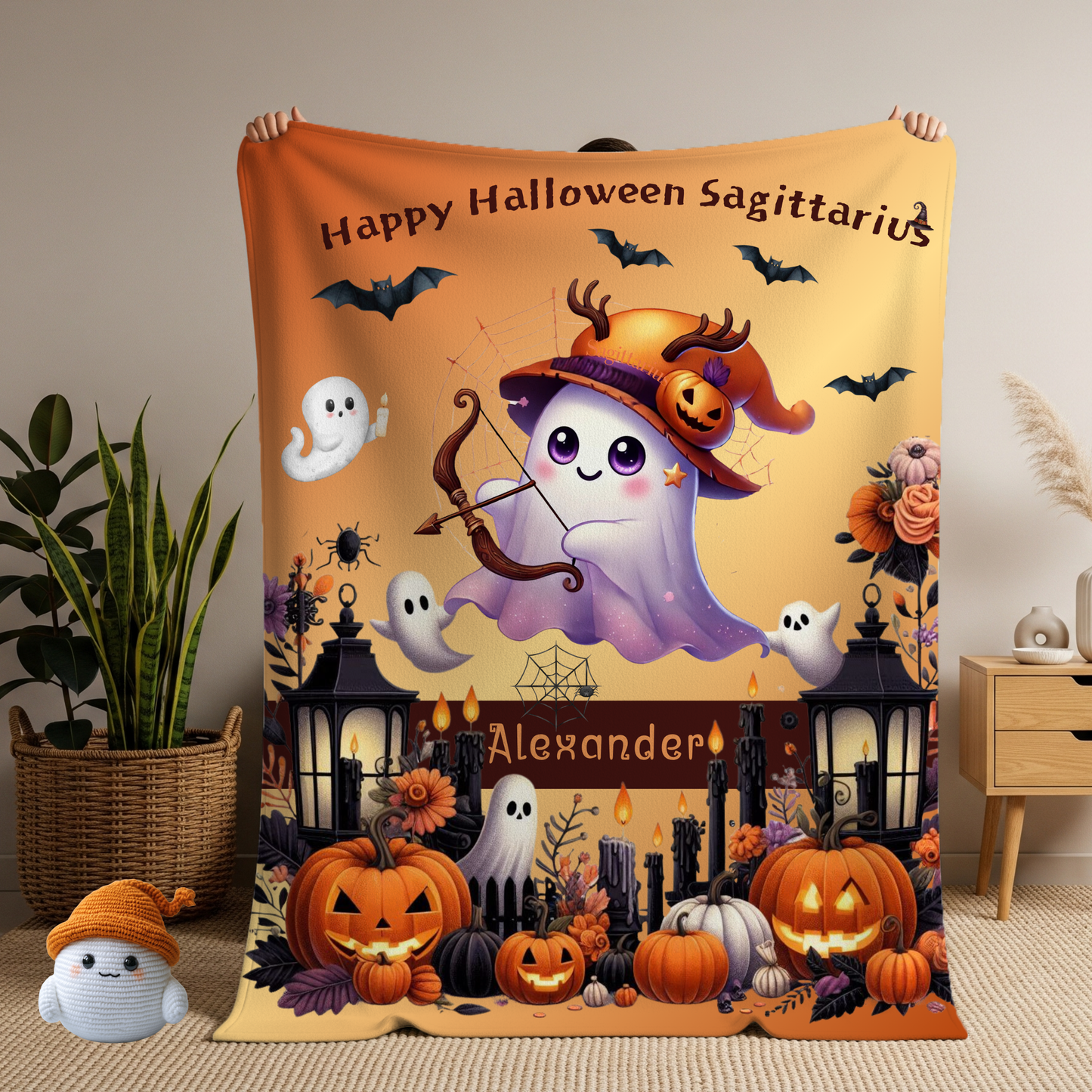 Personalized Sagittarius Halloween Toddler Boy Blanket, Custom Name Zodiac Gift