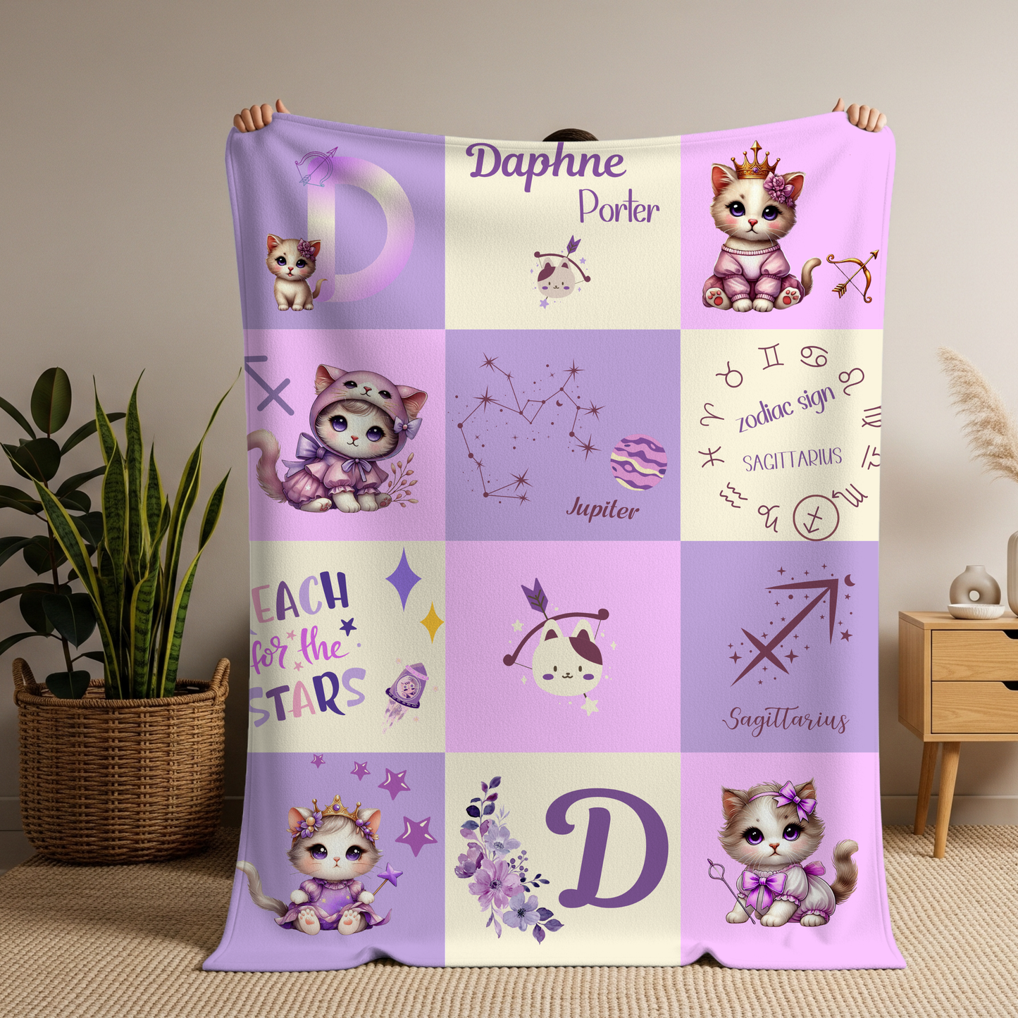 Personalized Sagittarius Baby Girl Blanket Velveteen Plush, Zodiac Baby Blanket,