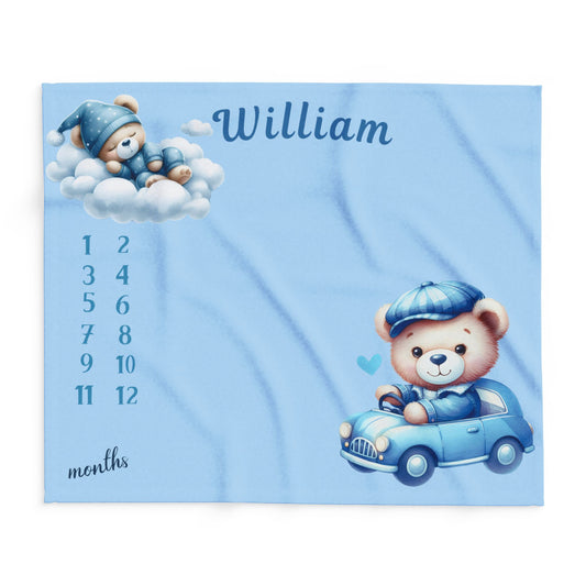 Personalized Baby Boy Milestone Blanket – Velveteen Plush Fleece