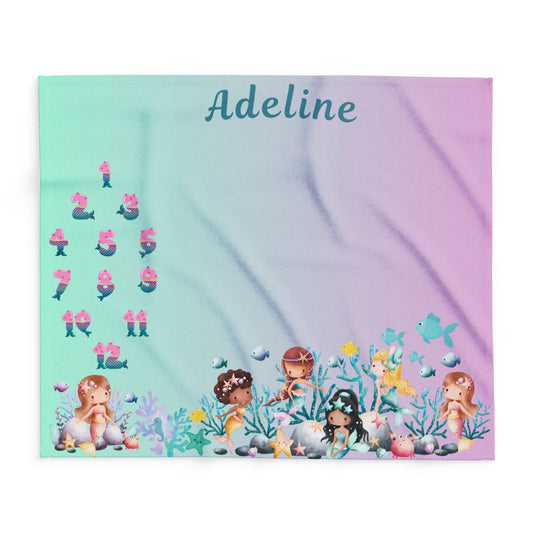 Personalized Mermaid Baby Milestone Blanket – Monthly Photo Prop with Name