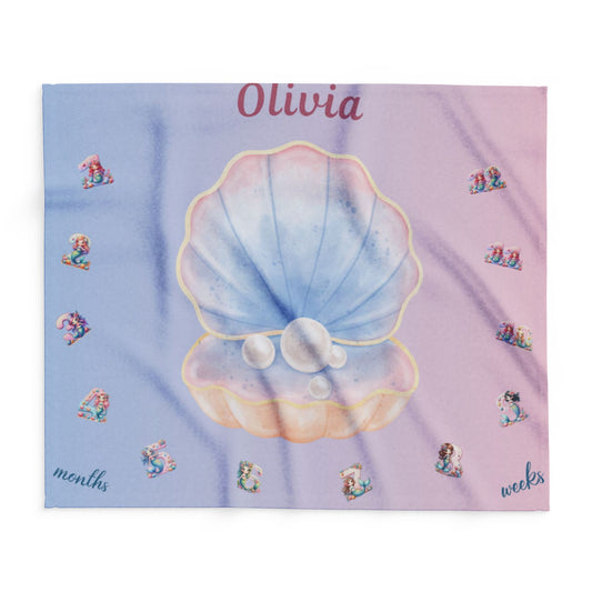 Personalized Seashell Milestone Baby Blanket – Soft Velveteen Plush Fleece