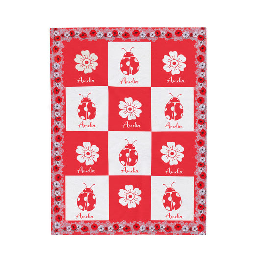 Personalized Ladybug Baby Girl Blanket, ladybug baby blanket,