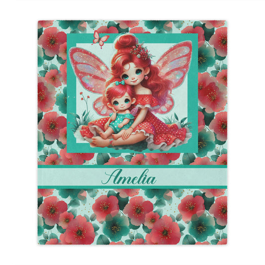 Fairy Flowers Name Girl Minky Blanket