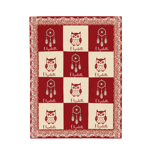 Personalized Baby Girl Blanket,Soft Fleece Name Blanket,  Owl & Dreamcatcher Baby Blanket – Custom Baby Gift – Nursery Bedding – Baby Shower Gift