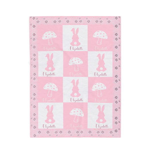 Personalized Baby Girl Fleece Blanket | Custom Name Bunny Blanket | Soft Pink Newborn Gift, Baby Shower Present