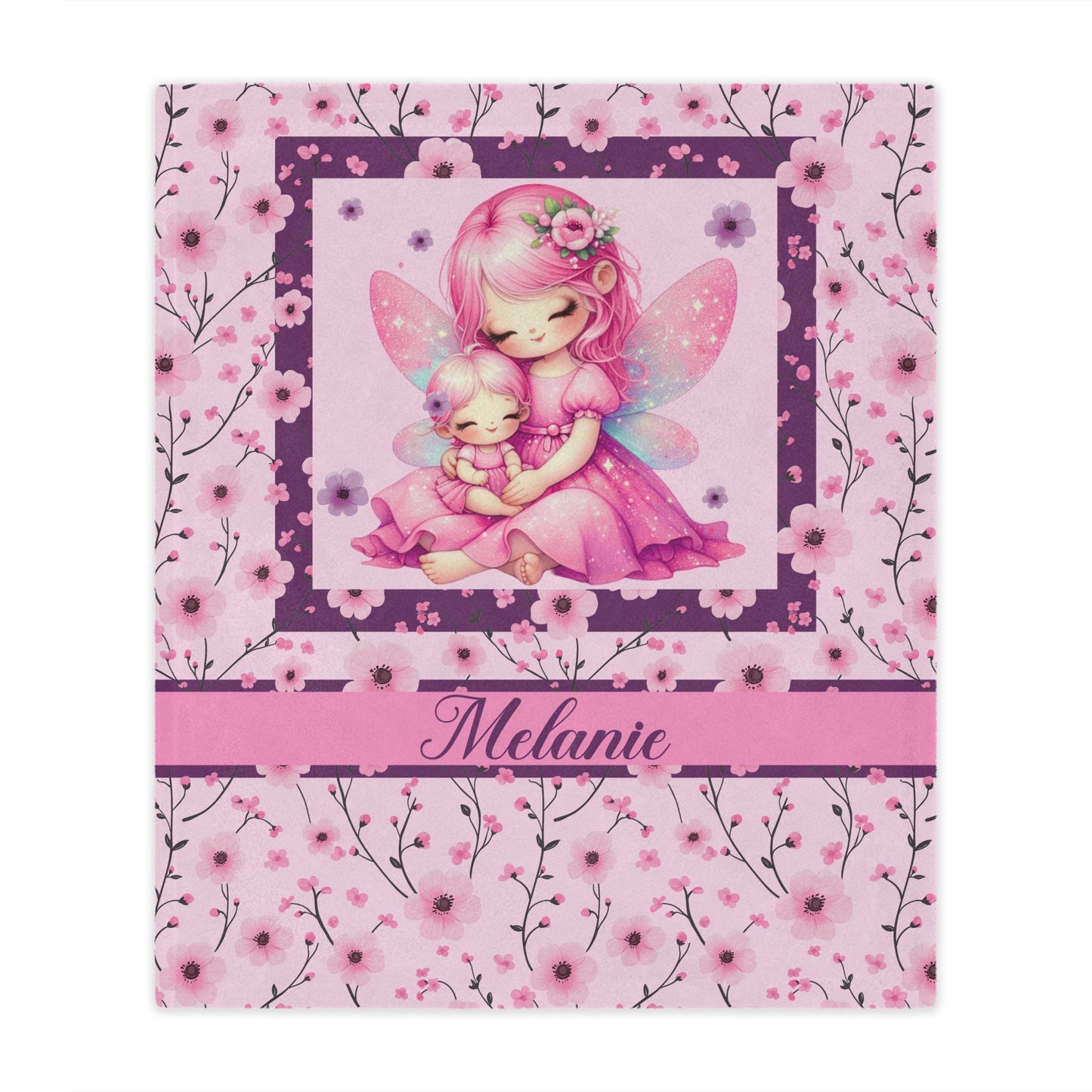 Fairy Flowers Name Girl Minky Blanket