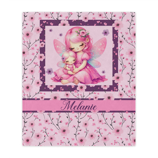 Fairy Flowers Name Girl Minky Blanket