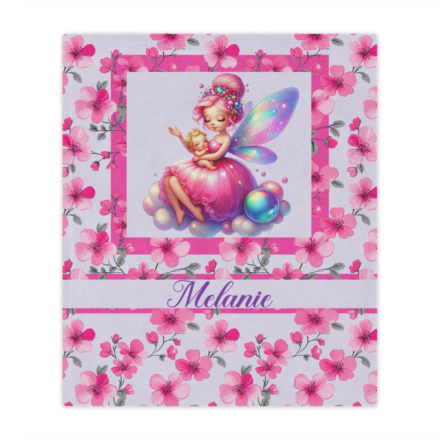 Fairy Flowers Name Girl Minky Blanket