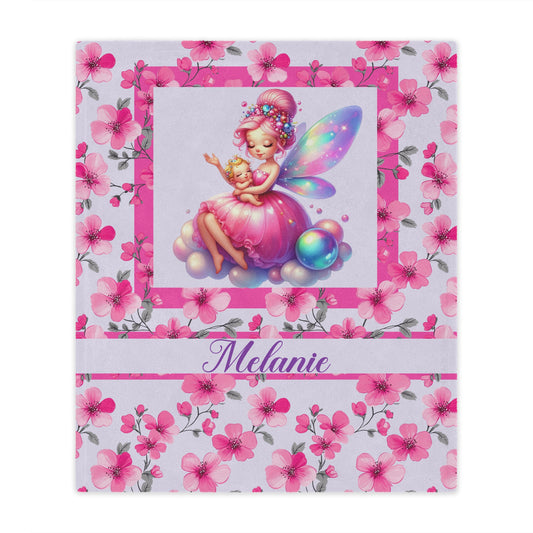 Fairy Flowers Name Girl Minky Blanket