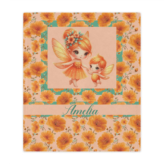 Fairy Flowers Name Girl Minky Blanket