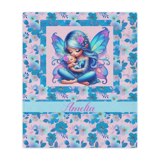 Fairy Flowers Name Girl Minky Blanket
