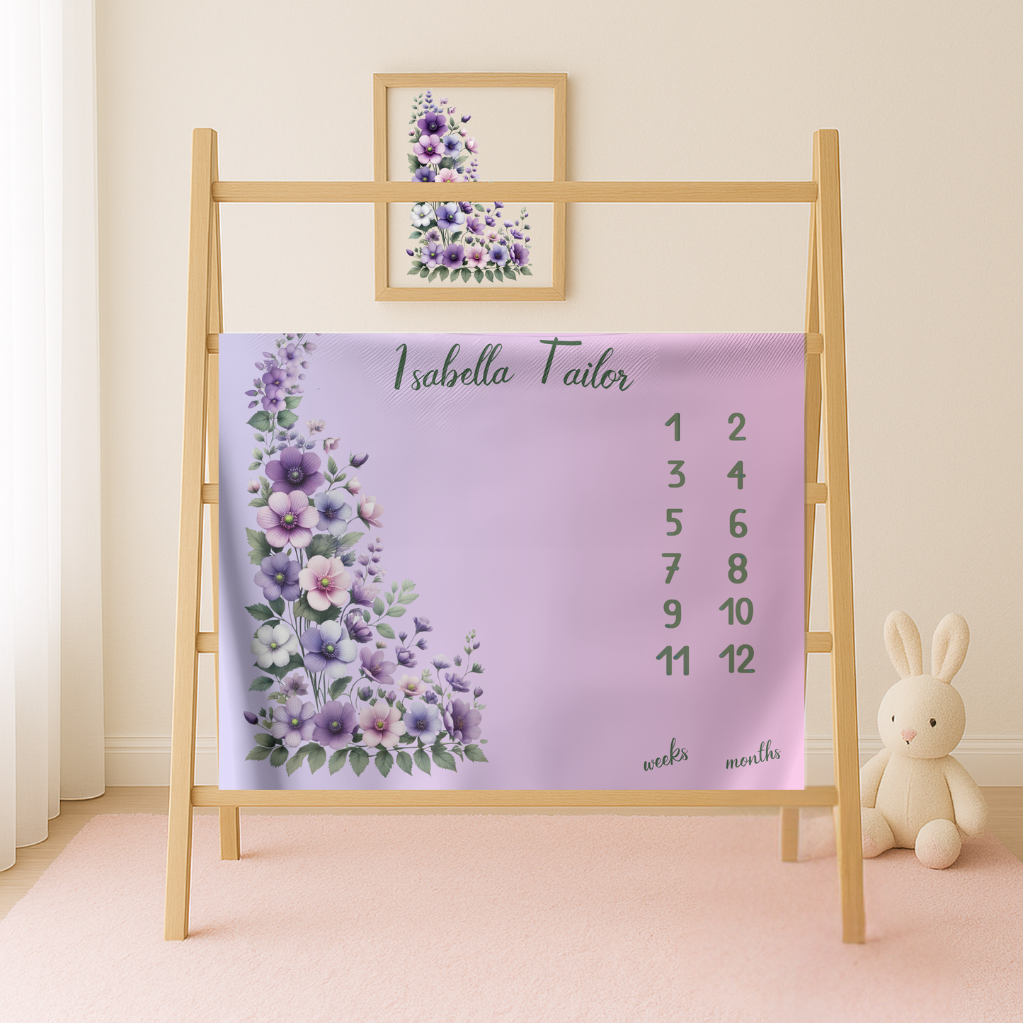 Personalized Floral Milestone Baby Blanket, Soft Velveteen Plush blanket