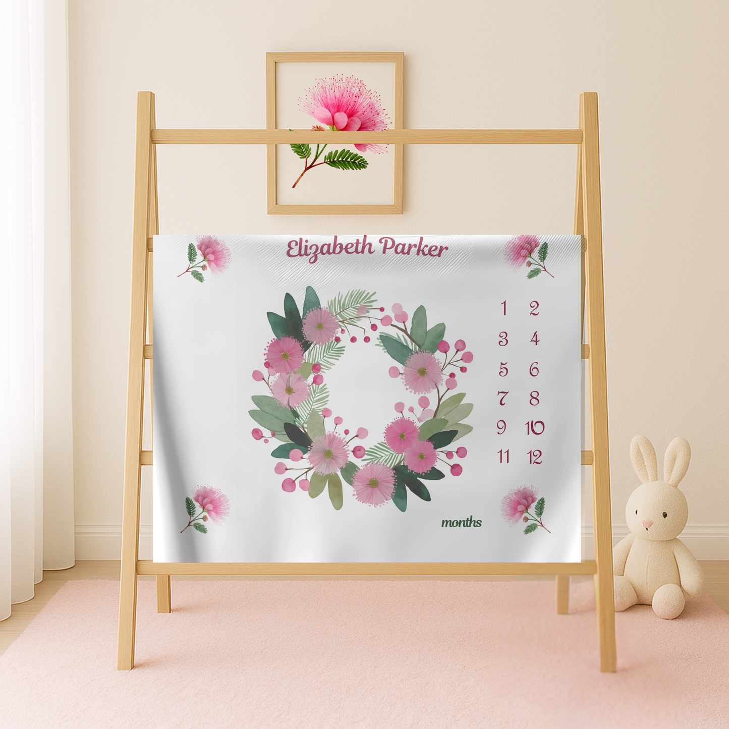 Personalized Baby Girl Milestone Blanket, Velveteen Plush, Floral Baby Blanket,