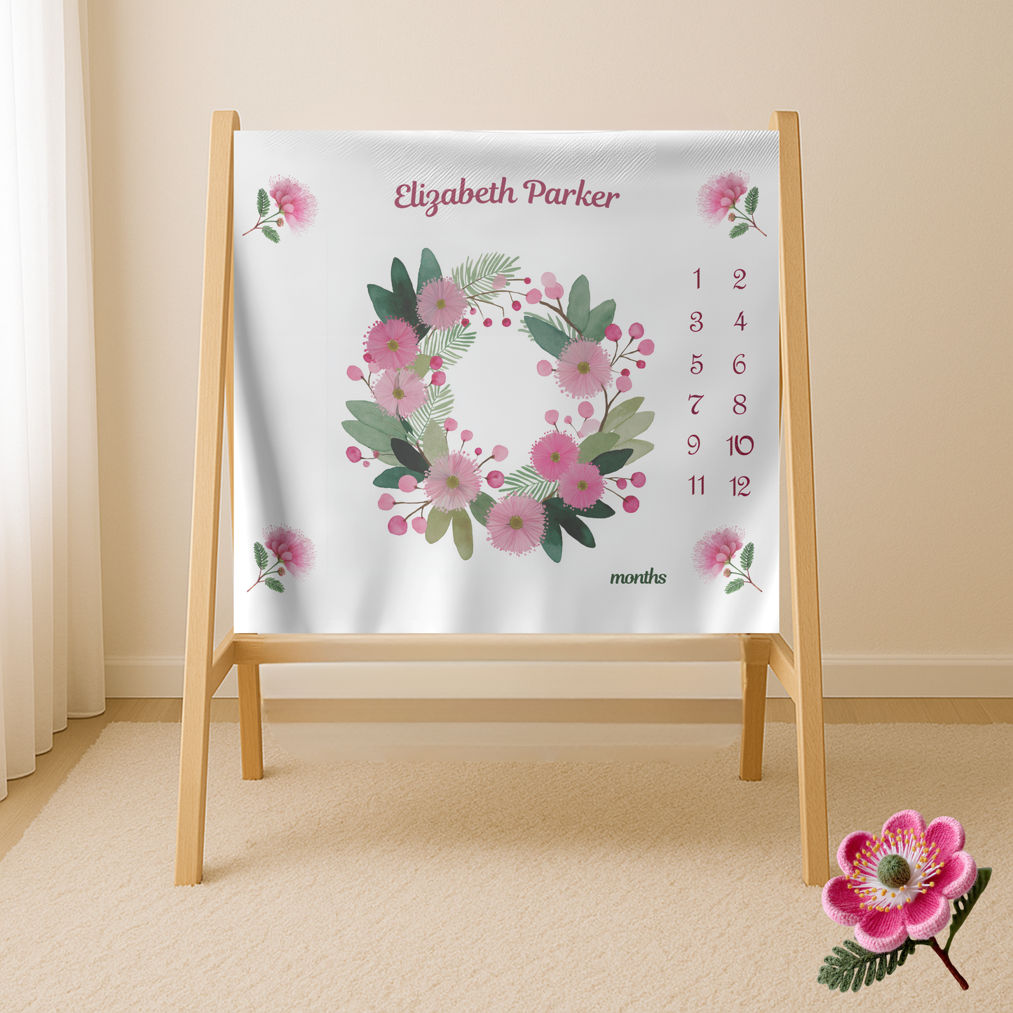 Personalized Baby Girl Milestone Blanket, Velveteen Plush, Floral Baby Blanket,
