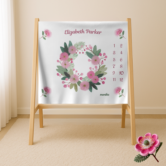Personalized Baby Girl Milestone Blanket, Velveteen Plush, Floral Baby Blanket,