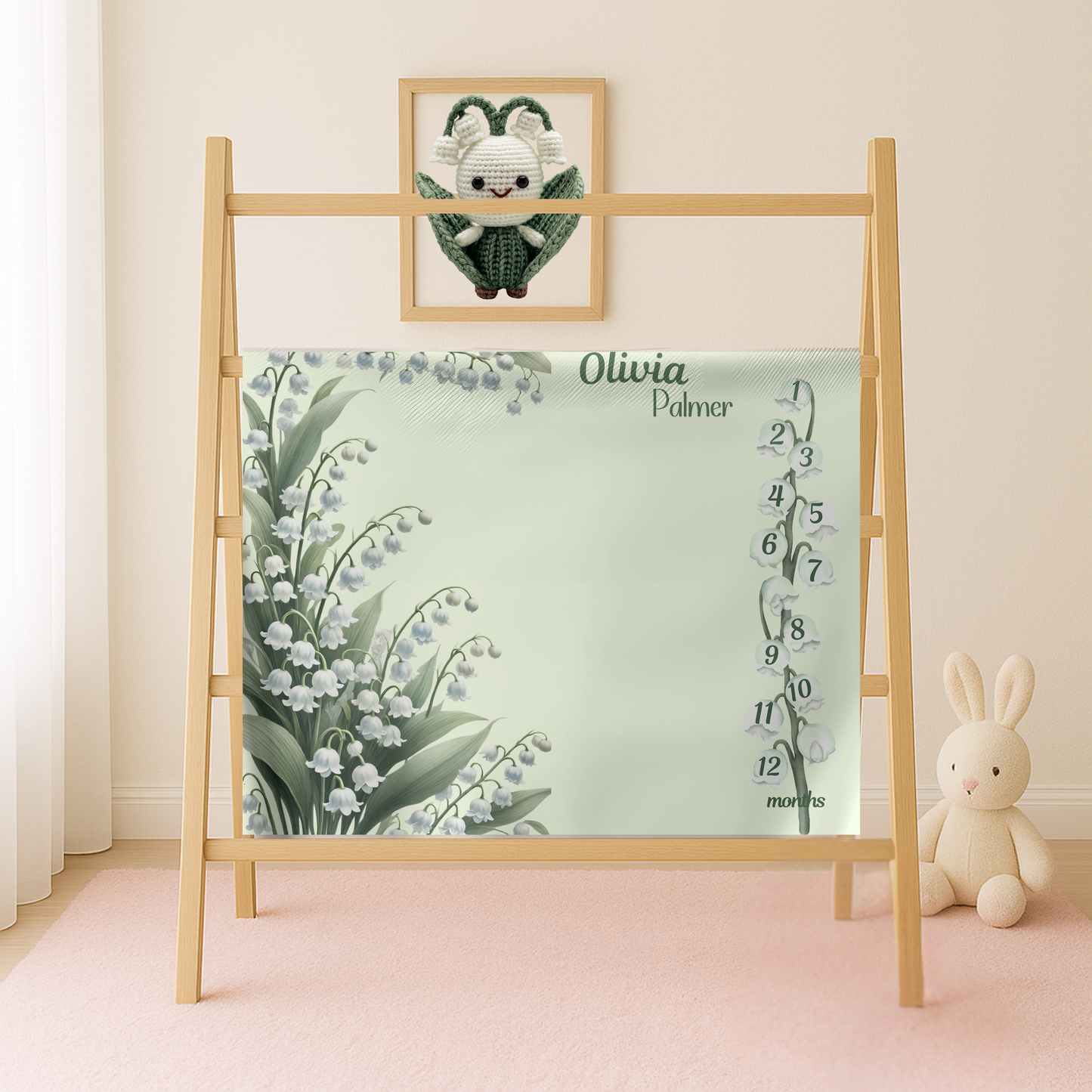 Custm Lily of the Valley Milestone Blanket, Personalized Name Gift,
