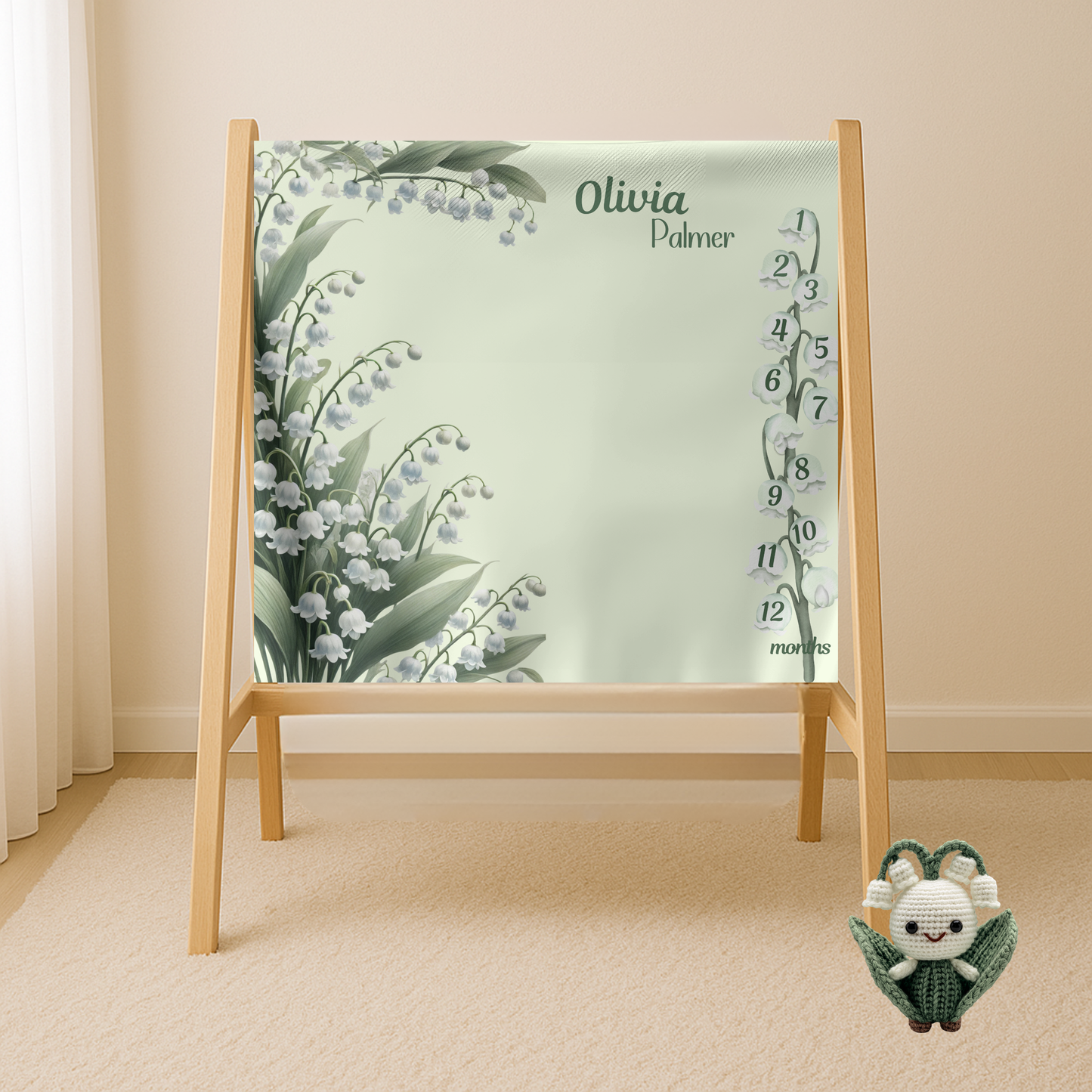 Custm Lily of the Valley Milestone Blanket, Personalized Name Gift,