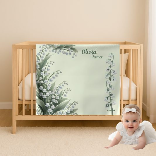 Custm Lily of the Valley Milestone Blanket, Personalized Name Gift,