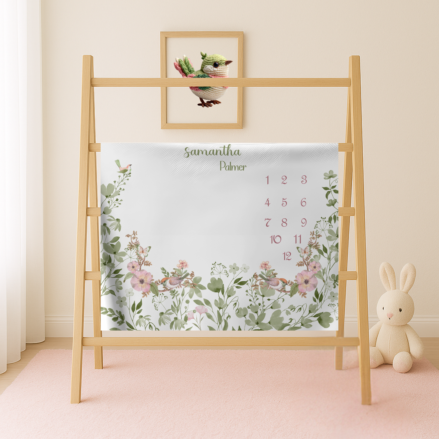 Personalized Baby Girl Milestone Blanket, Floral milestone blanket