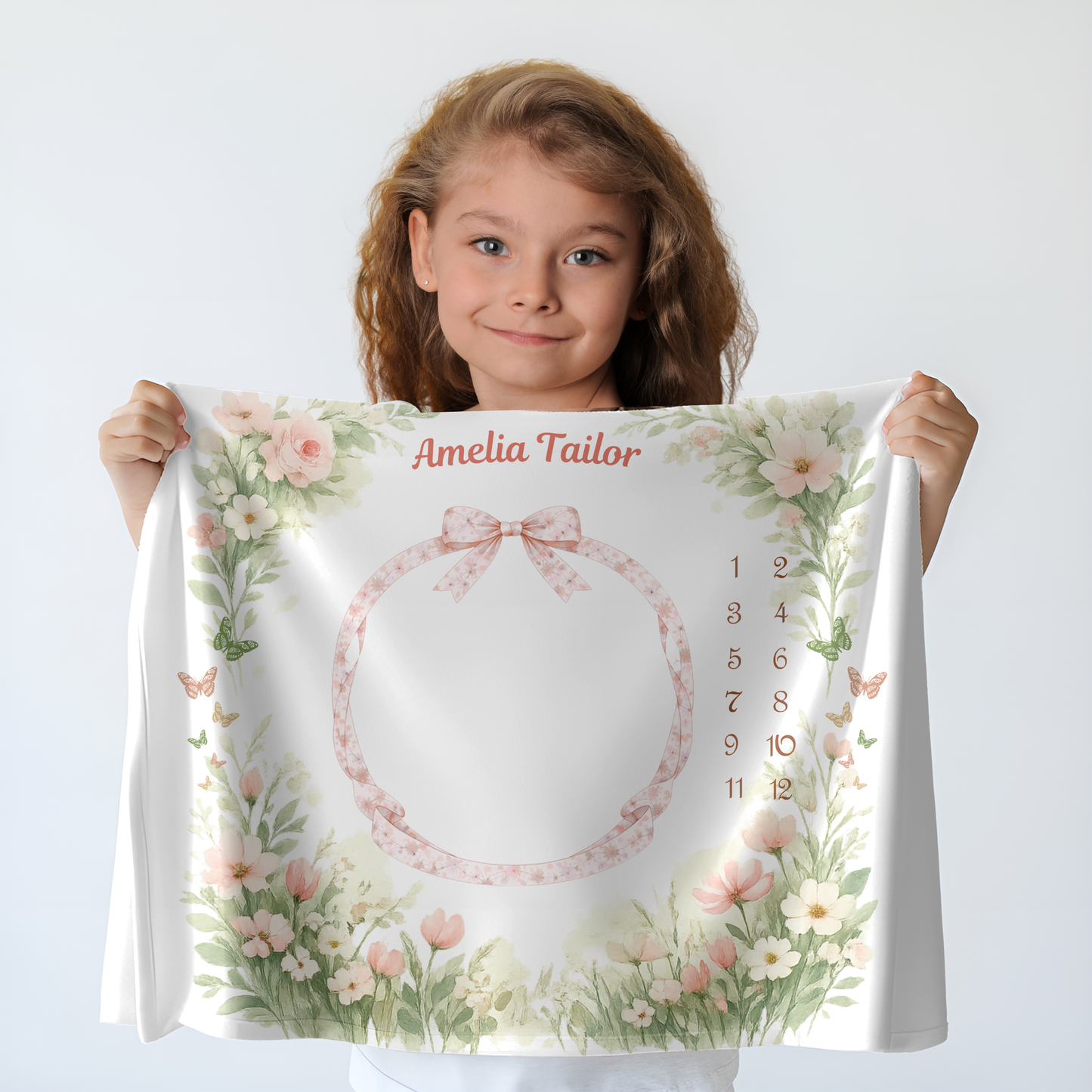 Personalized Baby Girl Milestone Blanket, Velveteen Plush, Floral Baby Blanket, Monthly Milestone Blanket