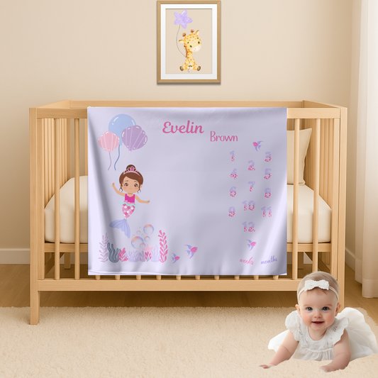 Personalized Mermaid Milestone Baby Blanket