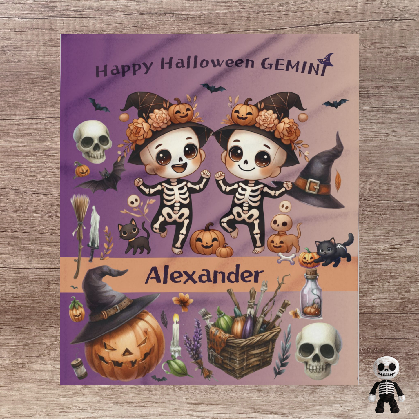 Personalized Gemini Halloween Toddler Boy Blanket. Custom name zodiac Gift