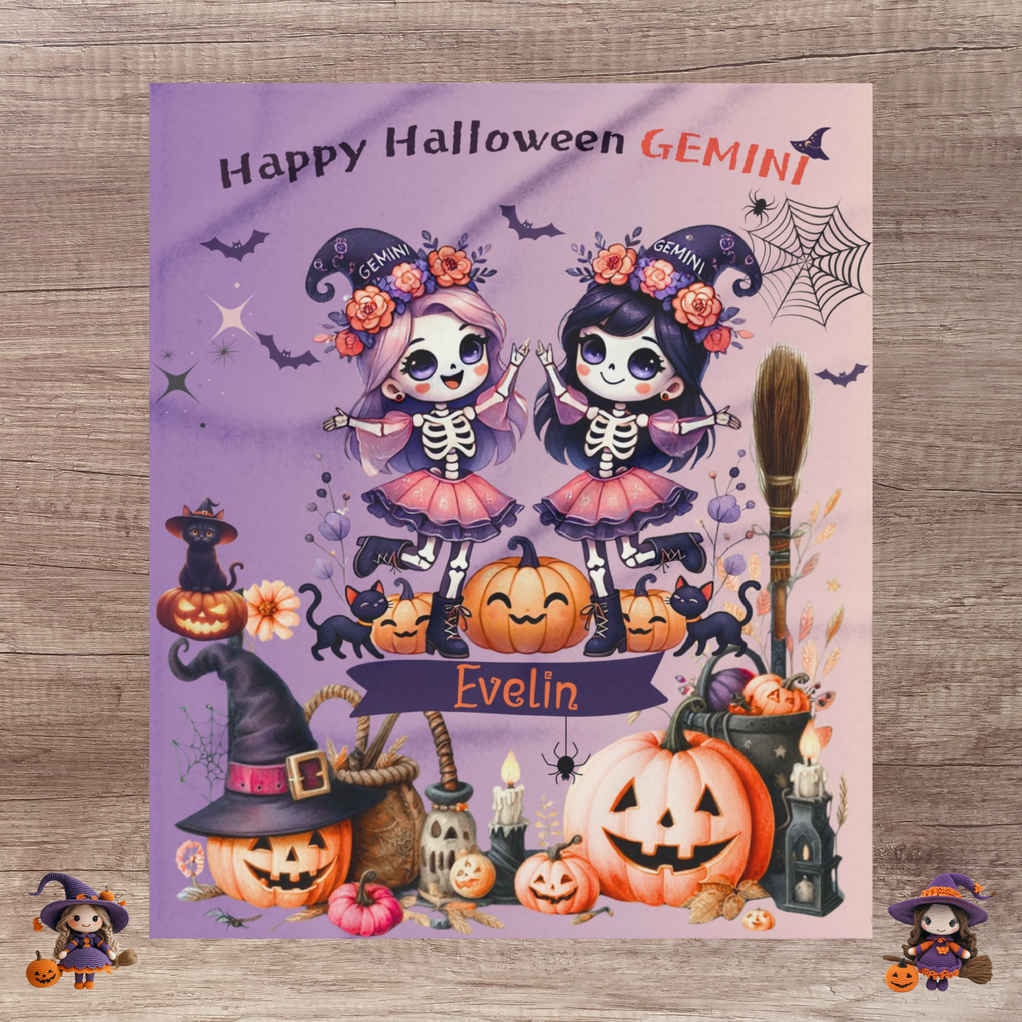 Personalized Gemini Halloween Blanket for Girls, Custom Name Zodiac Toddler Halloween Throw