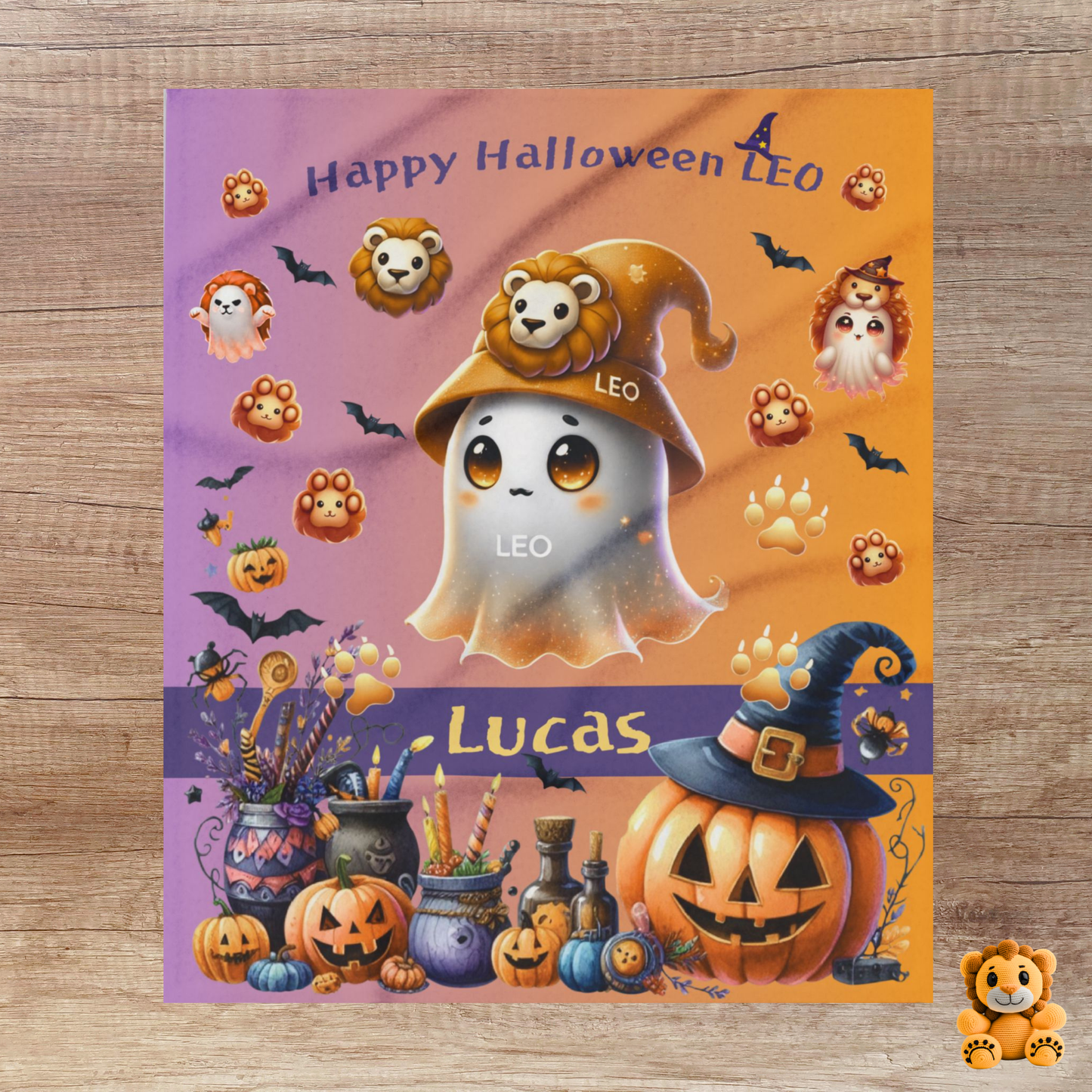 Personalized Leo Halloween blanket for boys, Custom name zodiac toddler Halloween Gift.
