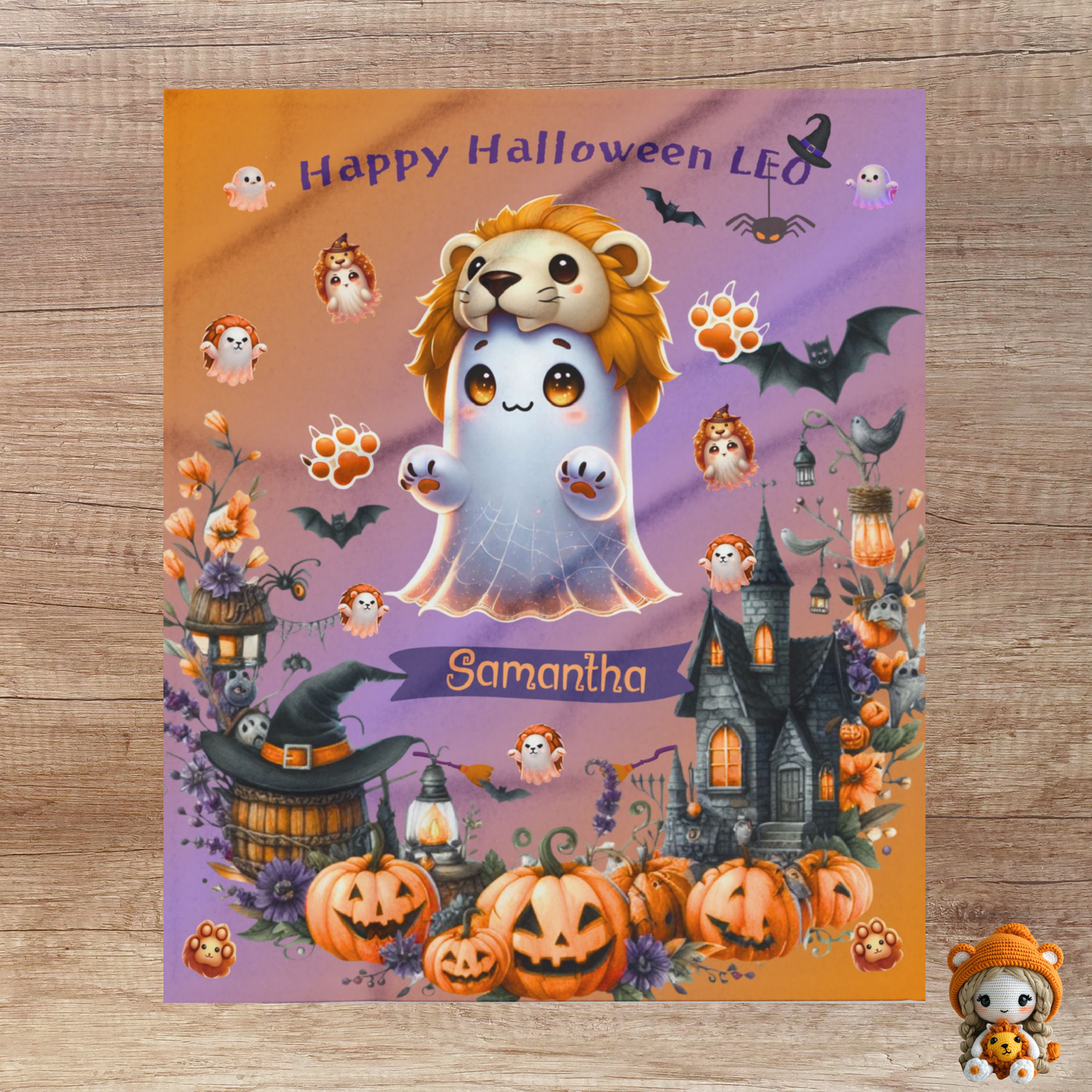 Personalized Leo Halloween Blanket for Girls, Custom Name Zodiac Toddler Halloween Throw