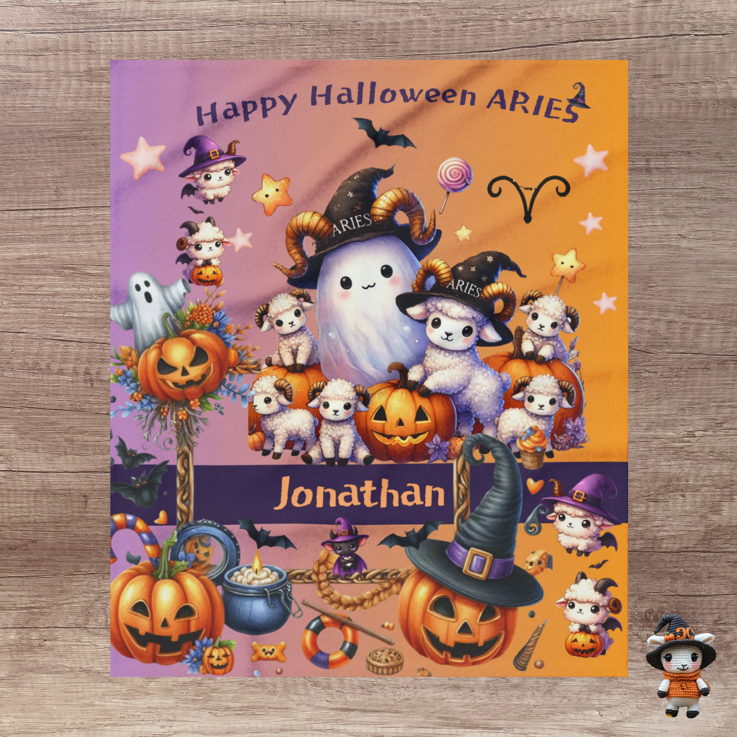 Personalized Aries Halloween Blanket for Boys, Custom Name Zodiac Toddler Halloween Throw