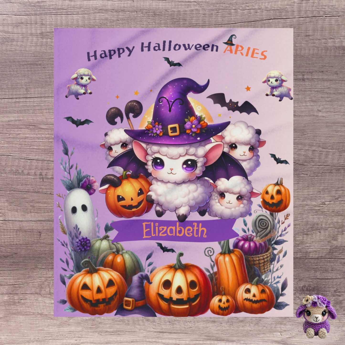 Personalized Aries Halloween Blanket for Girls, Custom Name Zodiac Toddler Halloween Gift
