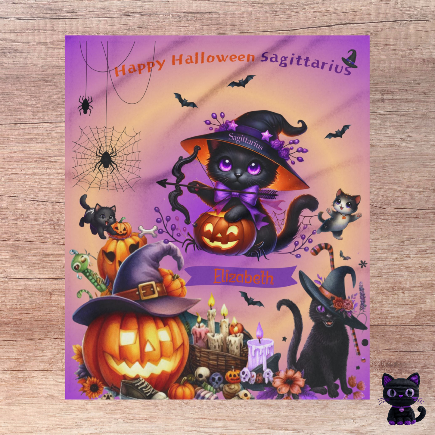 Personalized Sagittarius Halloween Blanket for Girls, Custom Name Zodiac Toddler Halloween Throw
