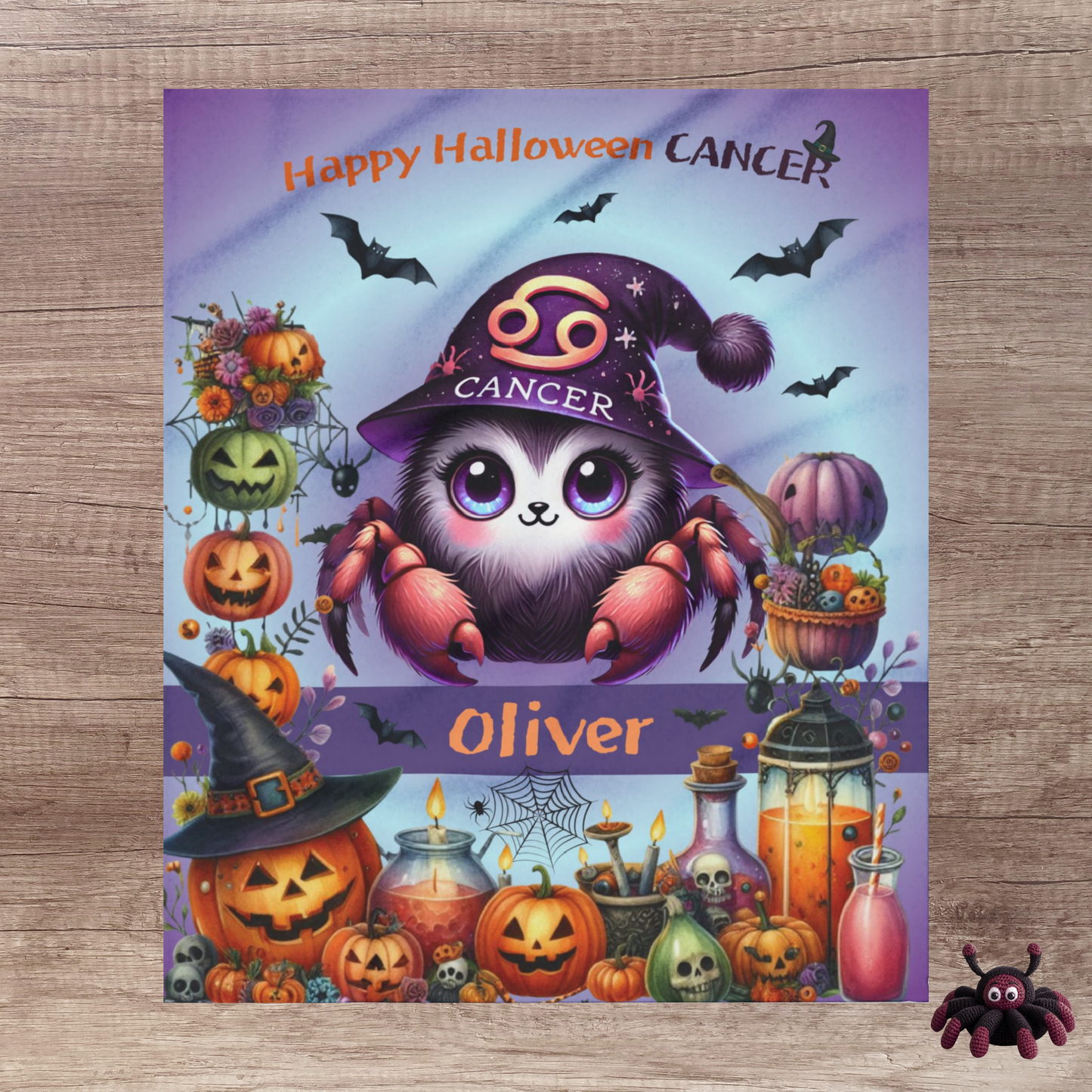 Personalized Cancer Halloween Toddler Boy Blanket. Custom name zodiac Gift.