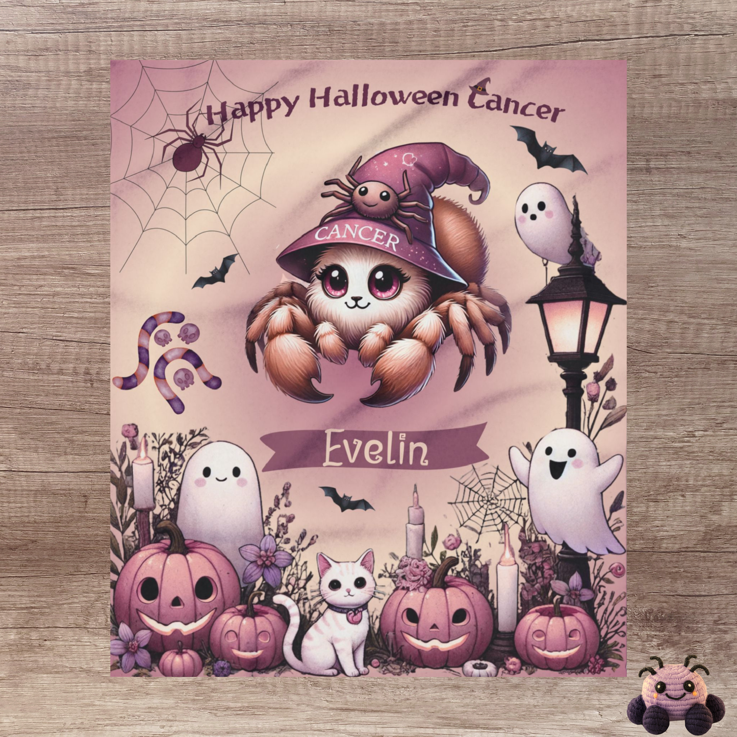 Personalized Cancer Halloween Blanket for Girls, Custom Name Zodiac Toddler Halloween Throw
